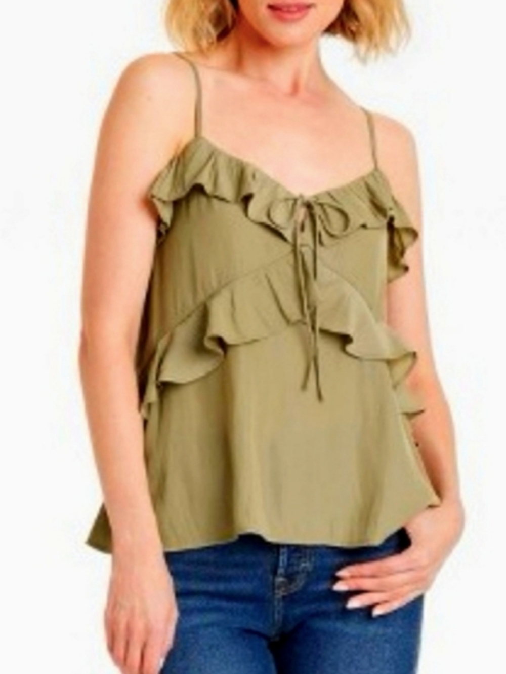 New Universal Thread Olive Ruffle Tie-Front Spaghetti Strap Camisole Size 1X